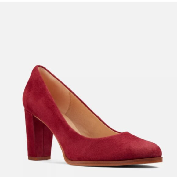 Clarks Red Suede Heels - Picture 2 of 13